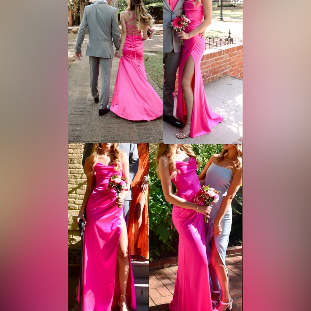 Hot Pink Tie Back Prom Dress